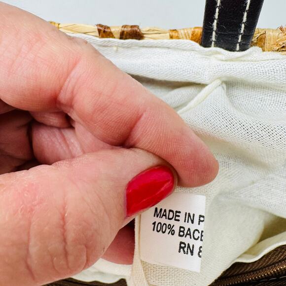 August Woven Straw Mini Tote Bag Embroidered Floral Boho Made in Philippines - Picture 9 of 14